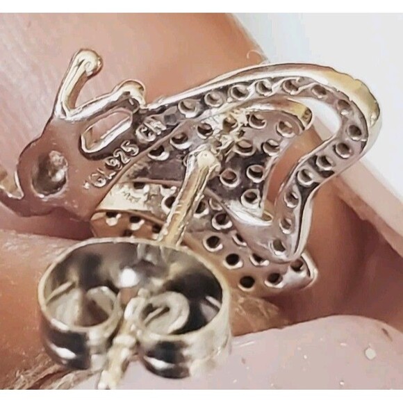 TGI 925 Butterfly Stud Earring Cubic Zirconia CZ Silver Dainty Minimalist - Picture 6 of 11